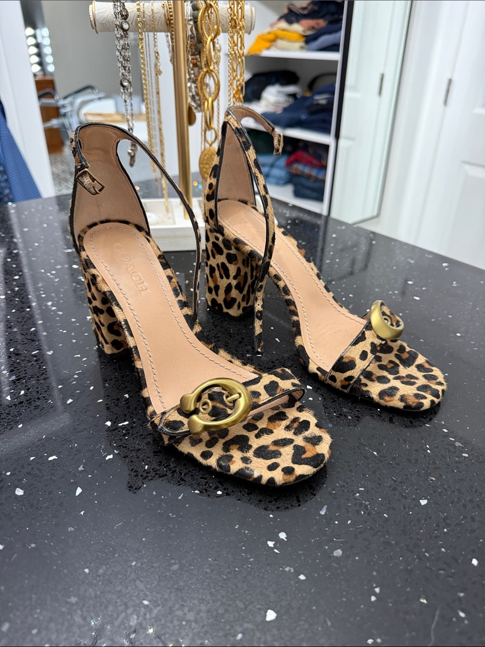 Coach Leopard Print Slingback Block Heels - Tan/Black